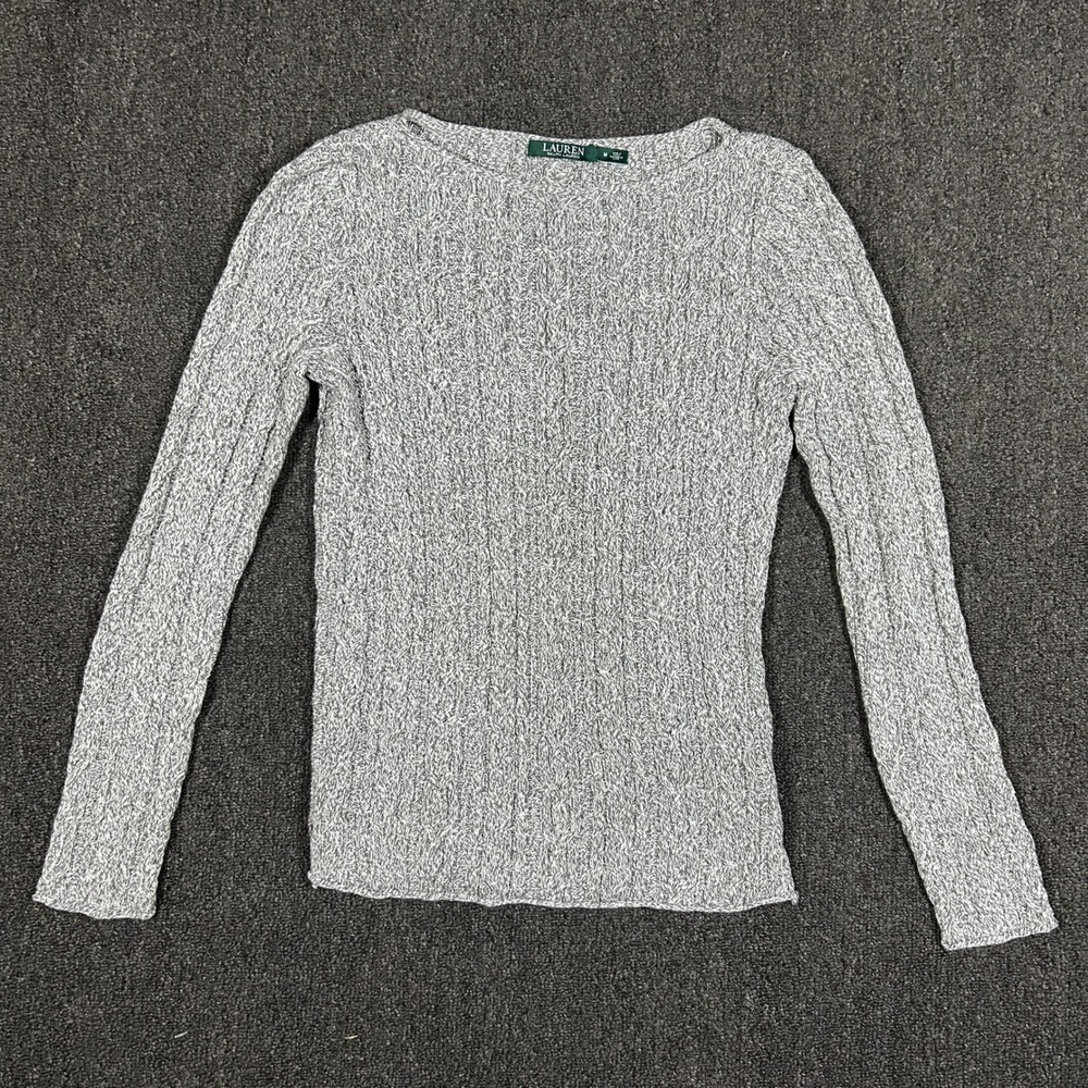 Lauren Ralph Lauren Cable Knit Sweater Womens Medium Grey Marl Boat Neck Exc